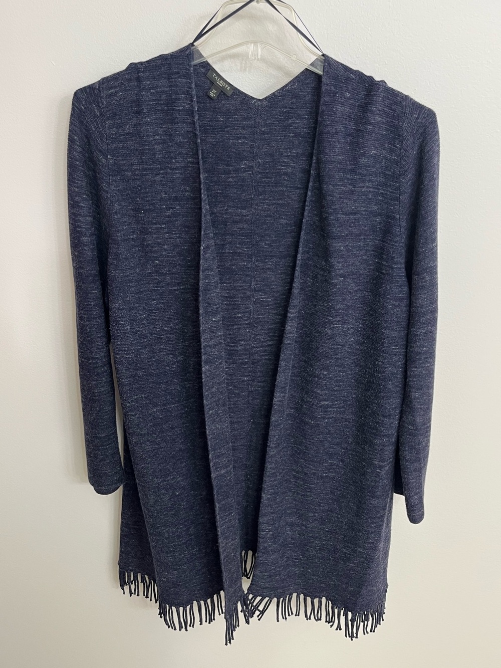 NWOT Talbots 2X Navy Open-Front Fringe Cardigan